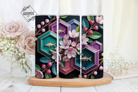 Cherry Blossom Geo 20oz Tumbler Wrap Sublimation sassyprint 