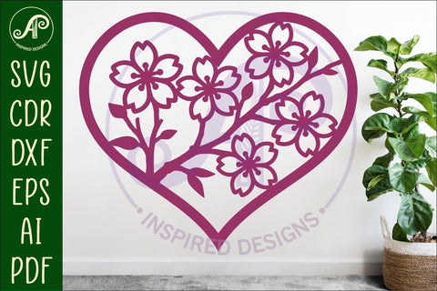 Cherry blossom heart wall sign, SVG file. SVG APInspireddesigns 