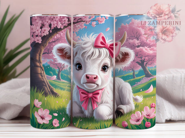 Cherry Blossom Highland Cow Tumbler, Cute Cow Tumbler, Cherry Blossom Cow Wrap, Whimsical Cow Wrap, Floral Cow Wrap, Sublimation Design, Trendy Gift Idea Sublimation Li Zamperini 