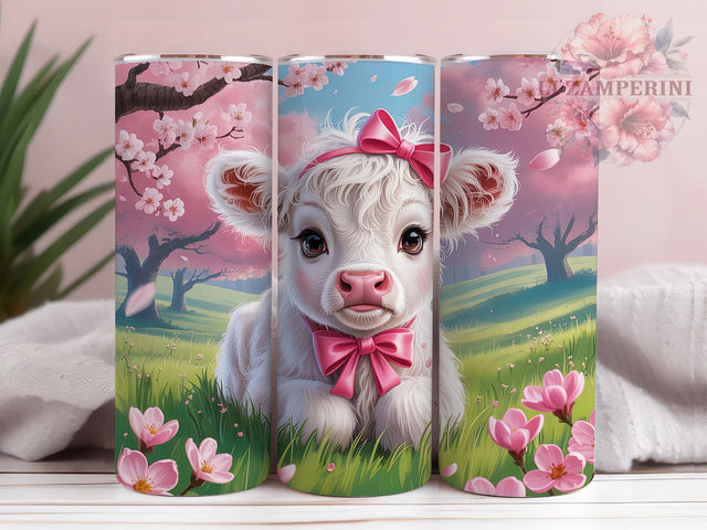 Cherry Blossom Highland Cow Tumbler, Cute Cow Tumbler, Cherry Blossom Cow Wrap, Whimsical Cow Wrap, Floral Cow Wrap, Sublimation Design, Trendy Gift Idea Sublimation Li Zamperini 