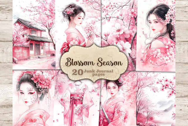 Cherry Blossom Junk Journal Pages | Pink Sakura SVG GlamArtZhanna 