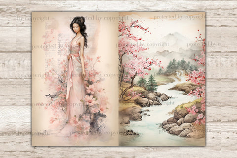 Cherry Blossom Junk Journal Pages | Sakura Picture Collage SVG GlamArtZhanna 