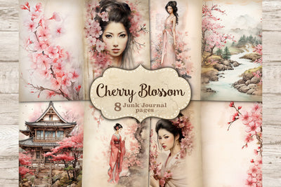 Cherry Blossom Junk Journal Pages | Sakura Picture Collage SVG GlamArtZhanna 