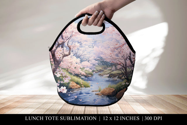 Cherry Blossom Lunch Bag Sublimation PNG, Sakura Lunch Tote Sublimation BijouBay 