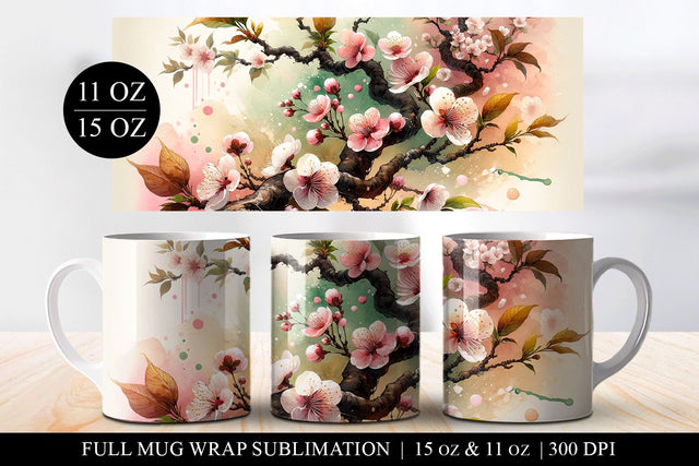Cherry Blossom Mug Sublimation Design PNG Sublimation BijouBay 
