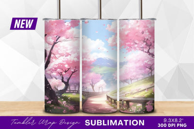 Cherry blossom path anime style tumbler png Sublimation Regulrcrative 