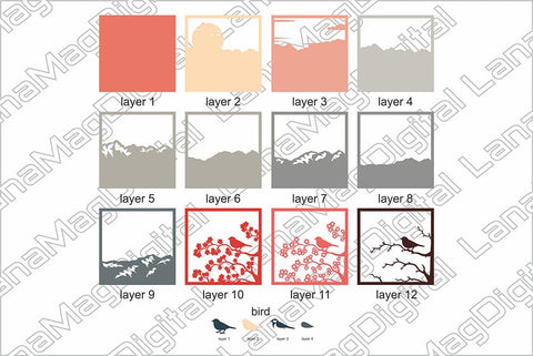 Cherry blossom shadow box Layered sakura svg Layered Bird svg 3D Paper LanaMagDigital 
