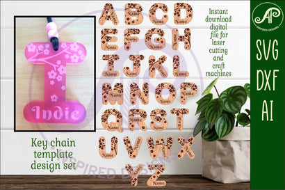 Cherry blossom theme tag letter designs keychain DIGITAL SVG SVG APInspireddesigns 