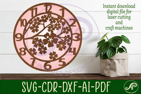 Cherry blossom wall clock laser cut files, SVG file. SVG APInspireddesigns 