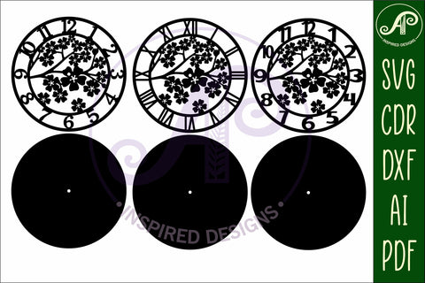 Cherry blossom wall clock laser cut files, SVG file. SVG APInspireddesigns 