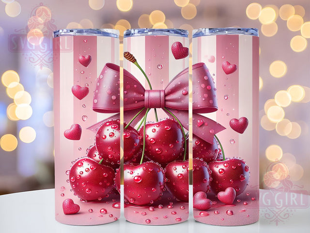 Cherry Bow Coquette Tumbler Wrap, Coquette Tumbler, Cherry Tumbler, 20oz Tumbler Wrap, Sublimation Design, Cute Cherries, Kawaii Tumbler Sublimation SvggirlplusArt 