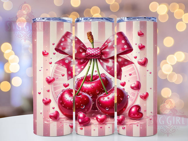 Cherry Bow Coquette Tumbler Wrap, Coquette Tumbler, Cherry Tumbler, 20oz Tumbler Wrap, Sublimation Design, Cute Cherries, Kawaii Tumbler Sublimation SvggirlplusArt 