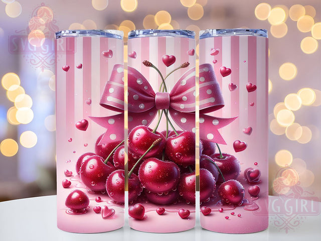 Cherry Bow Coquette Tumbler Wrap, Coquette Tumbler, Cherry Tumbler, 20oz Tumbler Wrap, Sublimation Design, Cute Cherries, Kawaii Tumbler Sublimation SvggirlplusArt 