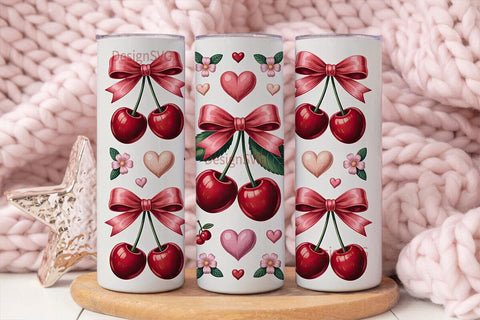 Cherry Bow Tumbler Wrap PNG Sublimation DesignSVG 