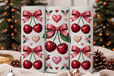 Cherry Bow Tumbler Wrap PNG Sublimation DesignSVG 