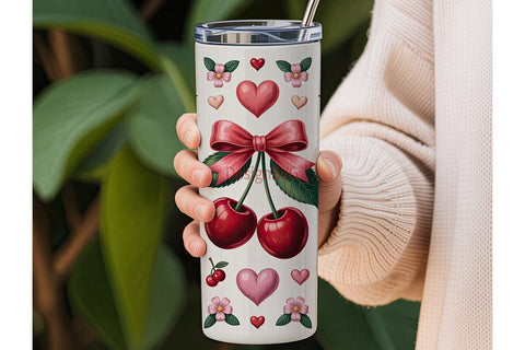 Cherry Bow Tumbler Wrap PNG Sublimation DesignSVG 