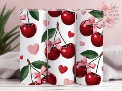Cherry Bow Valentine Tumbler, Pink Bow Wrap, Cute Bow Heart Cup, 20oz Sublimation Wrap, Stylish Valentine Design Tumbler, Artistic Cherry Bow Cup, Whimsical Love Theme Wrap Sublimation Li Zamperini 