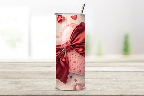Cherry Bow Valentine Tumbler Wrap - 20oz Skinny Sublimation Design - Romantic Watercolor Hearts PNG - Straight & Tapered Digital Download Sublimation FloridPrintables 