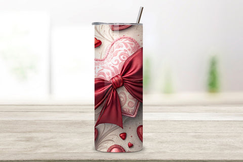 Cherry Bow Valentine Tumbler Wrap | 20oz Skinny Sublimation, Romantic Watercolor Hearts PNG - Straight & Tapered Digital Download Sublimation FloridPrintables 