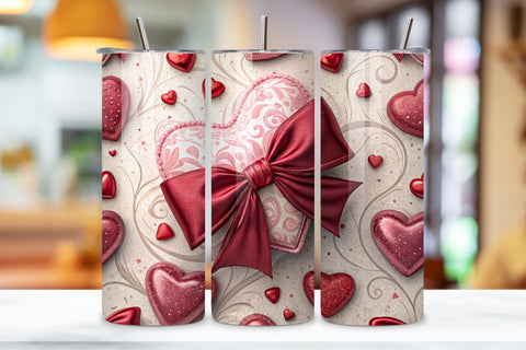 Cherry Bow Valentine Tumbler Wrap | 20oz Skinny Sublimation, Romantic Watercolor Hearts PNG - Straight & Tapered Digital Download Sublimation FloridPrintables 