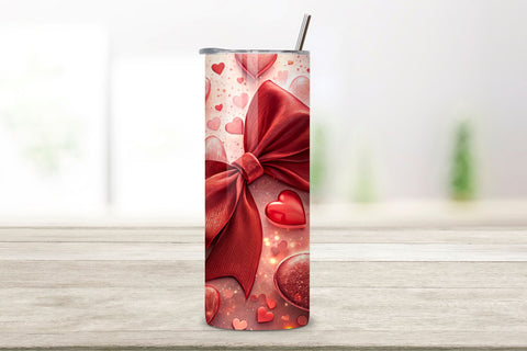 Cherry Bow Valentine Tumbler Wrap, Romantic Watercolor Heart Sublimation FloridPrintables 