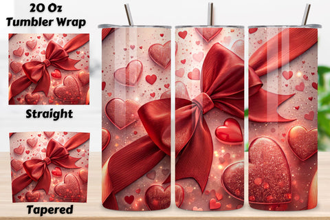 Cherry Bow Valentine Tumbler Wrap, Romantic Watercolor Heart Sublimation FloridPrintables 