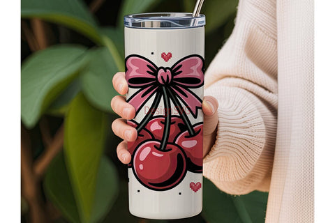 Cherry Bows 20oz Tumbler Wrap Sublimation DesignSVG 