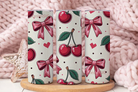 Cherry Bows 20oz Tumbler Wrap Sublimation DesignSVG 
