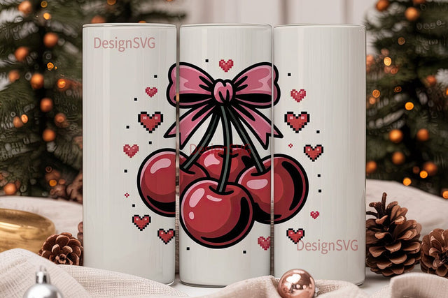 Cherry Bows 20oz Tumbler Wrap Sublimation DesignSVG 
