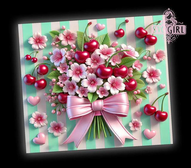 Cherry Coquette 3D 20oz Tumbler, Coquette Tumbler Design, 3D Tumbler Sublimation, Valentine's Day Tumbler, Cherry Bow Design, Ribbon Tumbler Wrap, Girly Tumbler Design Sublimation SvggirlplusArt 
