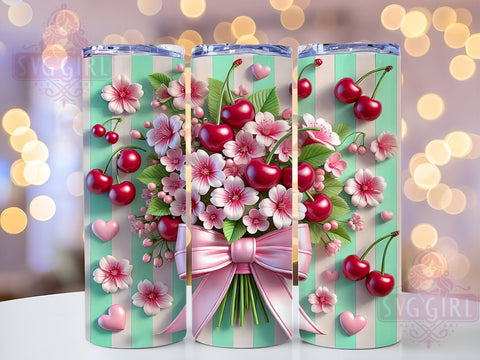 Cherry Coquette 3D 20oz Tumbler, Coquette Tumbler Design, 3D Tumbler Sublimation, Valentine's Day Tumbler, Cherry Bow Design, Ribbon Tumbler Wrap, Girly Tumbler Design Sublimation SvggirlplusArt 