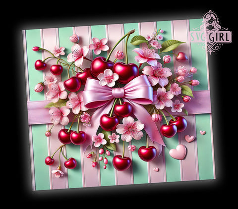Cherry Coquette 3D 20oz Tumbler, Coquette Tumbler Design, 3D Tumbler Sublimation, Valentine's Day Tumbler, Cherry Bow Design, Ribbon Tumbler Wrap, Girly Tumbler Design Sublimation SvggirlplusArt 
