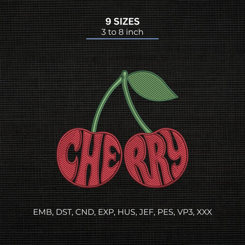Cherry Embroidery Design – Retro Cherries Fruit Summer Machine Embroidery File Embroidery/Applique DESIGNS PatternFeed8 