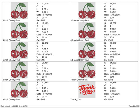 Cherry Embroidery Design – Retro Cherries Fruit Summer Machine Embroidery File Embroidery/Applique DESIGNS PatternFeed8 