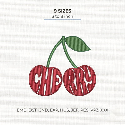 Cherry Embroidery Design – Retro Cherries Fruit Summer Machine Embroidery File Embroidery/Applique DESIGNS PatternFeed8 