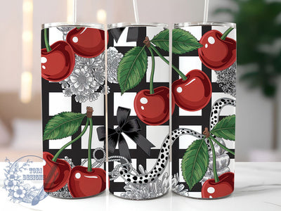 Cherry Gingham Leopard Bow Tumbler Wrap, Gingham Pattern, Leopard Bow, Retro Style, Cute Design, Tumbler Wrap, Sublimation Design Sublimation ToriDesigns 