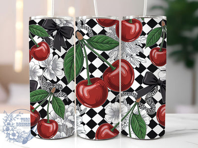 Cherry Gingham Leopard Bow Tumbler Wrap, Gingham Pattern, Leopard Bow, Retro Style, Cute Design, Tumbler Wrap, Sublimation Design Sublimation ToriDesigns 
