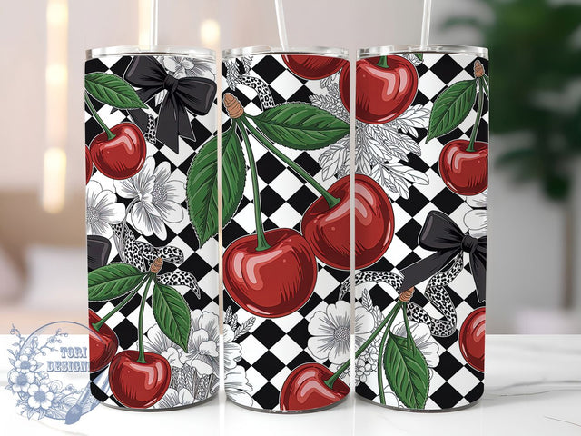 Cherry Gingham Leopard Bow Tumbler Wrap, Gingham Pattern, Leopard Bow, Retro Style, Cute Design, Tumbler Wrap, Sublimation Design Sublimation ToriDesigns 