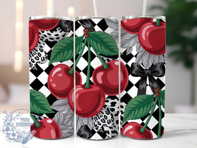 Cherry Gingham Leopard Bow Tumbler Wrap, Gingham Pattern, Leopard Bow, Retro Style, Cute Design, Tumbler Wrap, Sublimation Design Sublimation ToriDesigns 