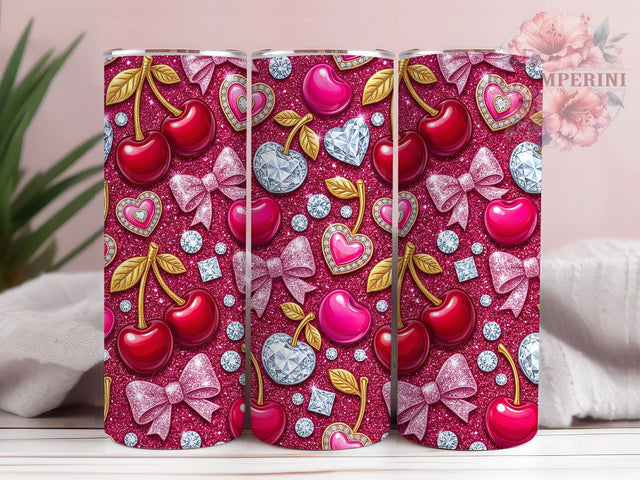 Cherry Hearts 20oz Tumbler, Cherry Hearts, 20oz Tumbler Wrap, Sublimation Design, Cute Cherry PNG, Cherry Tumbler Wrap, Heart Tumbler Design, Digital Download Sublimation Li Zamperini 