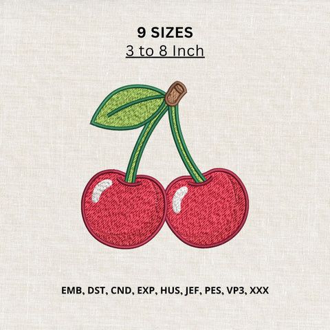 Cherry Machine Embroidery Design – Cute Red Cherries Fruit Embroidery File Embroidery/Applique DESIGNS PatternFeed8 