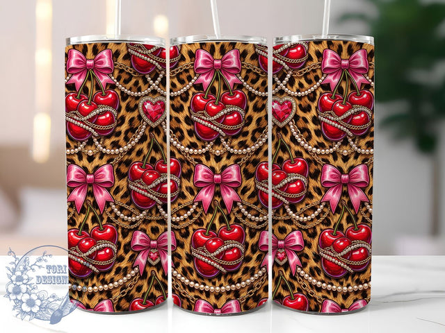 Cherry Pearl Bow 20oz Tumbler, Cherry Pearl Bow, 20oz Tumbler Wrap, Sublimation Design, Cute Fruit Art, Digital Download, Tumbler PNG, Cherry Pearl Bow Wrap Sublimation ToriDesigns 