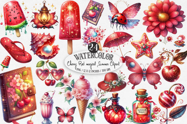 Cherry Red Magical Summer Clipart Sublimation SVGista 