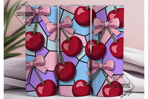 Cherry Stained Glass 20oz Tumbler Wrap Sublimation sassyprint 