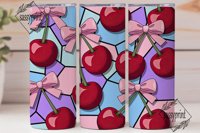 Cherry Stained Glass 20oz Tumbler Wrap Sublimation sassyprint 