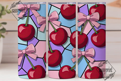 Cherry Stained Glass 20oz Tumbler Wrap Sublimation sassyprint 