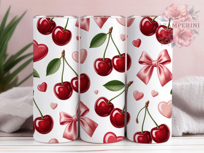Cherry Valentine Romance 20oz Tumbler, Valentine Theme, Glossy Red Fruit, Crisp White Background, Romantic Aesthetic, 20oz Tumbler Wrap, Sublimation PNG Sublimation Li Zamperini 