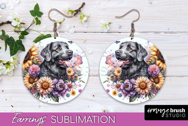 Chesapeake Bay Retriever Earrings - Dog Mom Floral Round Earring Sublimation Sublimation OrangeBrushStudio 
