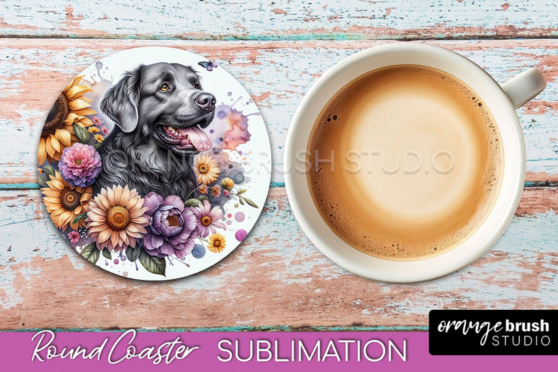 Chesapeake Bay Retriever Round Coaster - Dog Mom Floral Coaster Sublimation Sublimation OrangeBrushStudio 