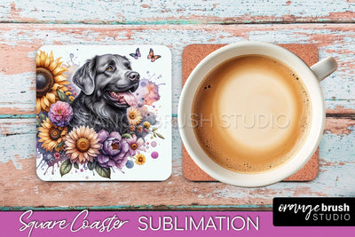 Chesapeake Bay Retriever Square Coaster - Dog Mom Floral Coaster Sublimation Sublimation OrangeBrushStudio 